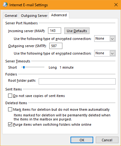 IMAP Advanced Settings